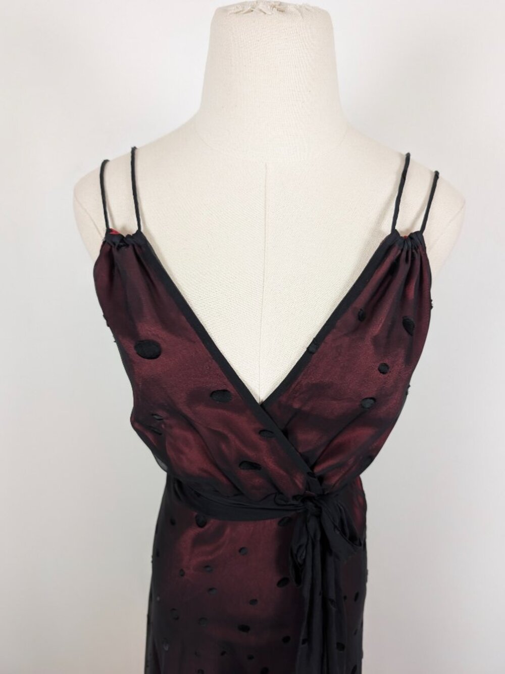 Jonathan Martin Silk A-Line Midi Dress Size 10 Black Red Polka Dots Y2K - Picture 9 of 15